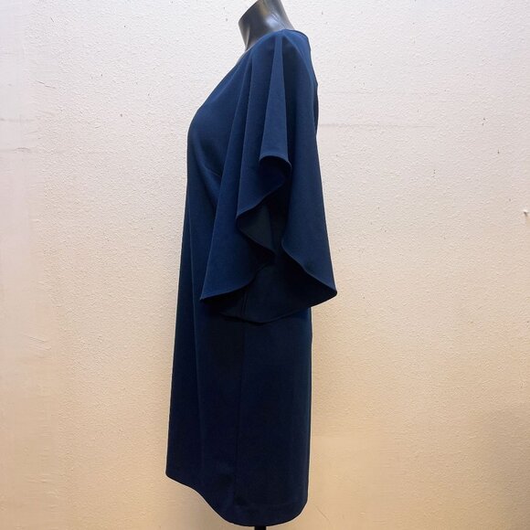 Trina Turk V-Neck Bell Ruffle Sleeve Dress Navy 8 - Picture 5 of 8